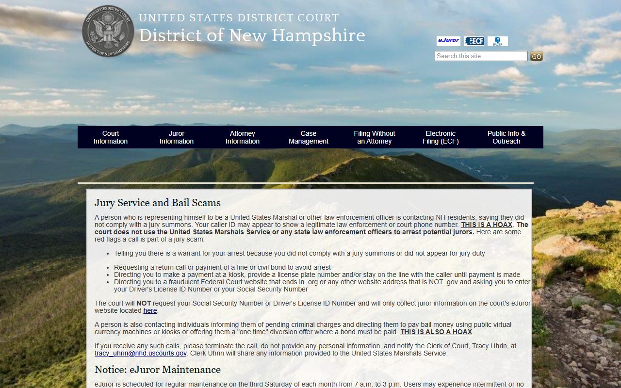 U.S. District Court for the District of New Hampshire, the federal court serving Hillsborough County, separate from Superior Court