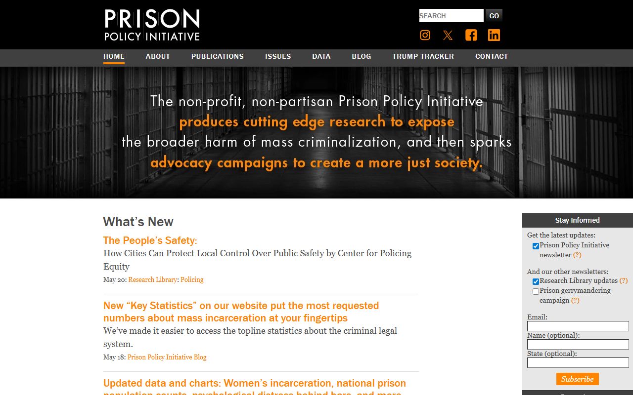 Prison Policy Initiative incarceration trend research for Hillsborough County jail population context