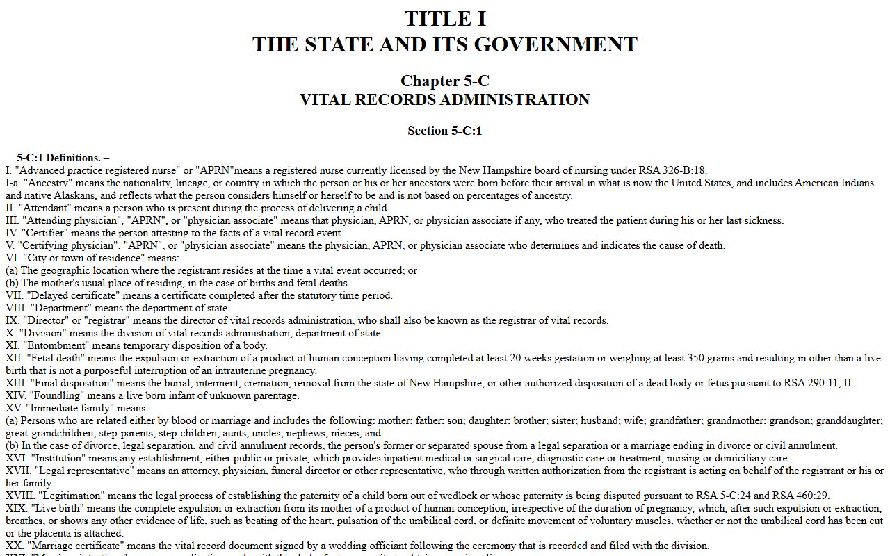 New Hampshire RSA statute page used for Hillsborough County traffic records and public access context
